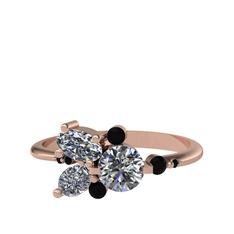 Beyaz zirkon, swarovski ve siyah zirkon 925 ayar rose altın kaplama gümüş yüzük