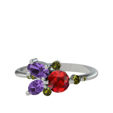 Binx Yüzük - Garnet, ametist ve peridot 18 ayar beyaz altın yüzük #bvhzn9