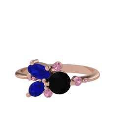 Binx Yüzük - Siyah zirkon, lab safir ve pembe kuvars 18 ayar rose altın yüzük #bzw629
