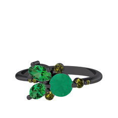 Binx Yüzük - Kök zümrüt, yeşil kuvars ve peridot 925 ayar siyah rodyum kaplama gümüş yüzük #c3l939