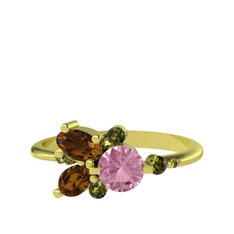 Binx Yüzük - Pembe kuvars, dumanlı kuvars ve peridot 18 ayar altın yüzük #c88zs8