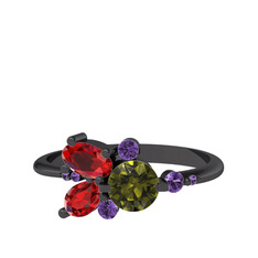 Binx Yüzük - Peridot, garnet ve ametist 925 ayar siyah rodyum kaplama gümüş yüzük #cj8qlr