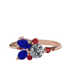 Binx Yüzük - Pırlanta, lab safir ve garnet 925 ayar rose altın kaplama gümüş yüzük (0.5 karat) #coexko