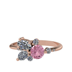 Binx Yüzük - Pembe kuvars, beyaz zirkon ve swarovski 8 ayar rose altın yüzük #cst5m9