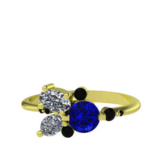 Lab safir, swarovski ve siyah zirkon 14 ayar altın yüzük