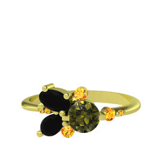 Binx Yüzük - Peridot, siyah zirkon ve sitrin 14 ayar altın yüzük #d7efbo