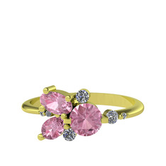 Pembe kuvars ve swarovski 18 ayar altın yüzük