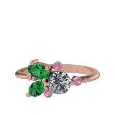 Swarovski, yeşil kuvars ve pembe kuvars 14 ayar rose altın yüzük