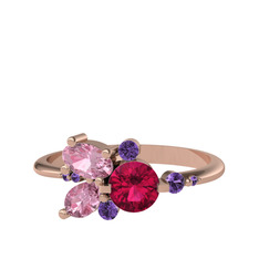 Binx Yüzük - Rodolit garnet, pembe kuvars ve ametist 14 ayar rose altın yüzük #dwbfnq