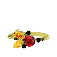Binx Yüzük - Garnet, sitrin ve siyah zirkon 14 ayar altın yüzük #dz75lp