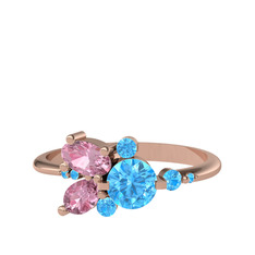 Akuamarin ve pembe kuvars 18 ayar rose altın yüzük