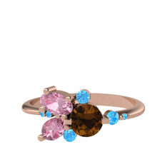 Binx Yüzük - Dumanlı kuvars, pembe kuvars ve akuamarin 925 ayar rose altın kaplama gümüş yüzük #edqds4