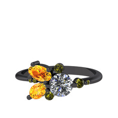 Binx Yüzük - Pırlanta, sitrin ve peridot 925 ayar siyah rodyum kaplama gümüş yüzük (0.5 karat) #eizix8