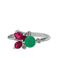Binx Yüzük - Kök zümrüt, rodolit garnet ve swarovski 18 ayar beyaz altın yüzük #eulut4
