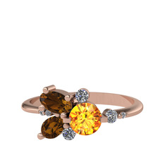 Binx Yüzük - Sitrin, dumanlı kuvars ve swarovski 8 ayar rose altın yüzük #evy4s9