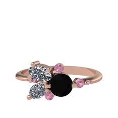 Binx Yüzük - Siyah zirkon, swarovski ve pembe kuvars 8 ayar rose altın yüzük #exw3e4