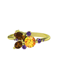 Binx Yüzük - Sitrin, dumanlı kuvars ve ametist 18 ayar altın yüzük #f0thj5