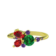 Binx Yüzük - Yeşil kuvars, garnet ve ametist 8 ayar altın yüzük #f3yotq
