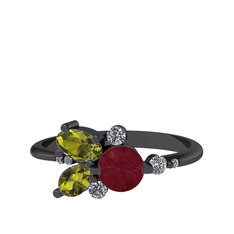 Binx Yüzük - Kök yakut, peridot ve swarovski 925 ayar siyah rodyum kaplama gümüş yüzük #fc1qpb