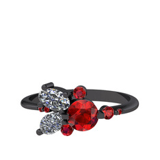 Garnet ve swarovski 925 ayar siyah rodyum kaplama gümüş yüzük