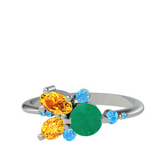 Binx Yüzük - Kök zümrüt, sitrin ve akuamarin 8 ayar beyaz altın yüzük #fqqyeu