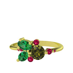 Binx Yüzük - Peridot, yeşil kuvars ve rodolit garnet 14 ayar altın yüzük #fqzwll