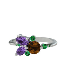 Binx Yüzük - Dumanlı kuvars, ametist ve yeşil kuvars 18 ayar beyaz altın yüzük #fz3mkc