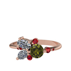 Binx Yüzük - Peridot, swarovski ve garnet 14 ayar rose altın yüzük #g1t7x4