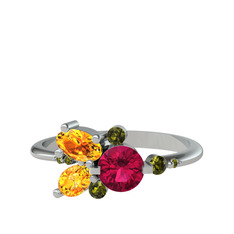 Binx Yüzük - Rodolit garnet, sitrin ve peridot 14 ayar beyaz altın yüzük #g9e3vq