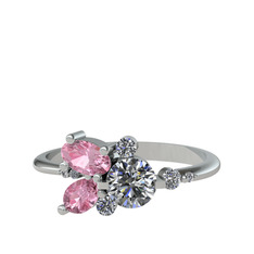 Binx Yüzük - Swarovski ve pembe kuvars 14 ayar beyaz altın yüzük #g9rhzf