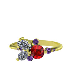 Binx Yüzük - Garnet, swarovski ve ametist 8 ayar altın yüzük #geqt2g