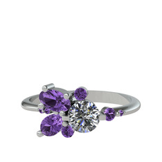 Binx Yüzük - Beyaz zirkon ve ametist 18 ayar beyaz altın yüzük #gok2e7