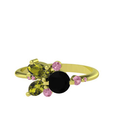 Binx Yüzük - Siyah zirkon, peridot ve pembe kuvars 8 ayar altın yüzük #gqkjxo