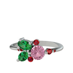 Pembe kuvars, yeşil kuvars ve garnet 18 ayar beyaz altın yüzük