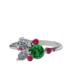 Binx Yüzük - Yeşil kuvars, swarovski ve rodolit garnet 14 ayar beyaz altın yüzük #gvi1up