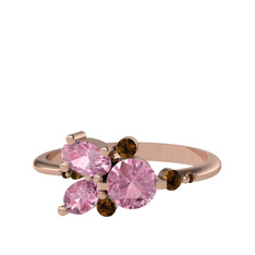 Binx Yüzük - Pembe kuvars ve dumanlı kuvars 18 ayar rose altın yüzük #gwohei