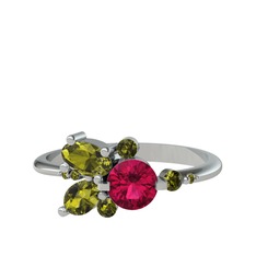 Binx Yüzük - Rodolit garnet ve peridot 8 ayar beyaz altın yüzük #gxn15k