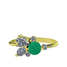 Binx Yüzük - Kök zümrüt, beyaz zirkon ve swarovski 14 ayar altın yüzük #h1nqqa