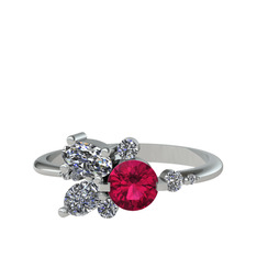 Binx Yüzük - Rodolit garnet, beyaz zirkon ve swarovski 925 ayar gümüş yüzük #hde61v