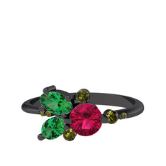 Binx Yüzük - Rodolit garnet, yeşil kuvars ve peridot 925 ayar siyah rodyum kaplama gümüş yüzük #hfhstm