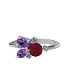 Binx Yüzük - Kök yakut, ametist ve swarovski 8 ayar beyaz altın yüzük #hnrpb4