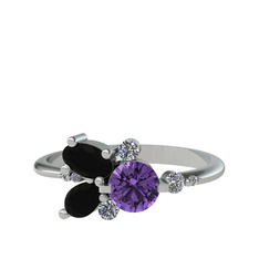 Binx Yüzük - Ametist, siyah zirkon ve swarovski 925 ayar gümüş yüzük #hsn7j3