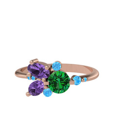 Binx Yüzük - Yeşil kuvars, ametist ve akuamarin 925 ayar rose altın kaplama gümüş yüzük #ht9afx