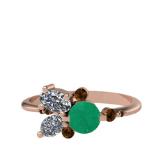 Binx Yüzük - Kök zümrüt, beyaz zirkon ve dumanlı kuvars 925 ayar rose altın kaplama gümüş yüzük #hxoj3u