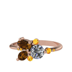 Binx Yüzük - Beyaz zirkon, dumanlı kuvars ve sitrin 18 ayar rose altın yüzük #hyuf0k