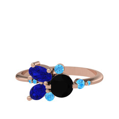 Binx Yüzük - Siyah zirkon, lab safir ve akuamarin 14 ayar rose altın yüzük #i0wg0f