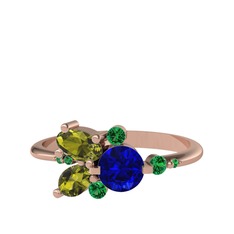 Binx Yüzük - Lab safir, peridot ve yeşil kuvars 18 ayar rose altın yüzük #i0z387