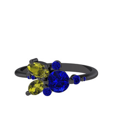 Binx Yüzük - Lab safir ve peridot 925 ayar siyah rodyum kaplama gümüş yüzük #i32qe3