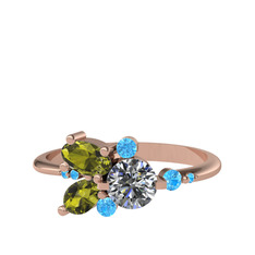 Binx Yüzük - Pırlanta, peridot ve akuamarin 8 ayar rose altın yüzük (0.5 karat) #i7iqre