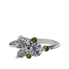 Binx Yüzük - Swarovski, beyaz zirkon ve peridot 8 ayar beyaz altın yüzük #ibiglt